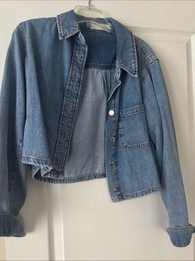 Zara Light Blue Cropped Denim Jacket